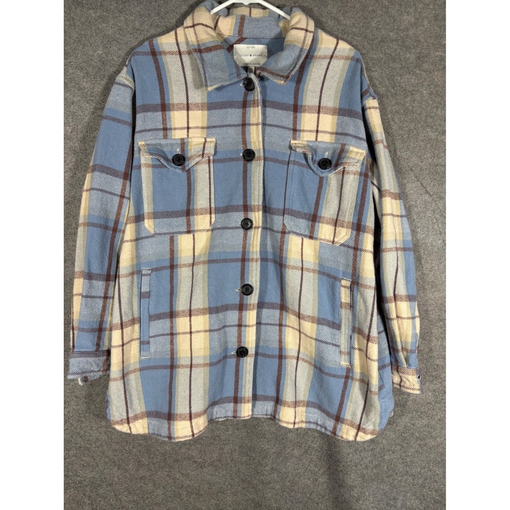 Lucky Brand Blue Plaid Shacket Button Down Shirt Jacket 7WD3349 Mens L